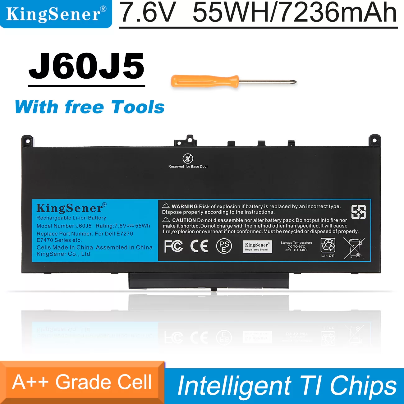thumbnail image 2 of J60J5 55Wh Laptop Battery For Dell Latitude E7270 E7470 – 4-Cell Li-Ion, 5-Year Warranty 2 of 5
