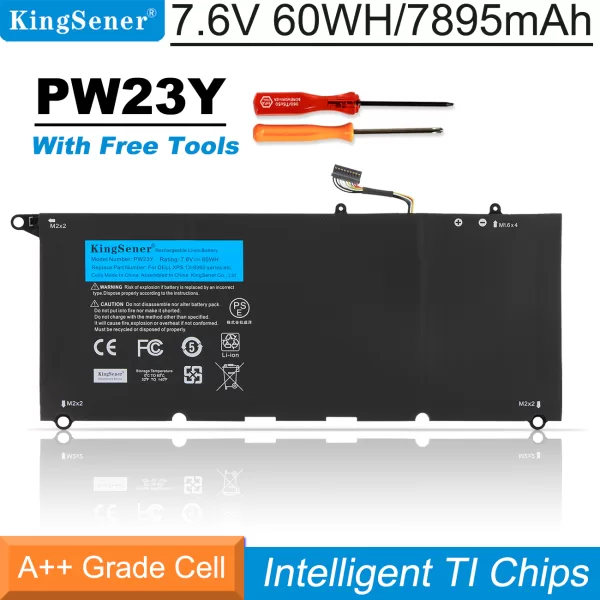 thumbnail image 2 of ZTHY 7.6V 60Wh PW23Y Laptop Battery For Dell XPS 13 9360 Series Replacement 2 of 10